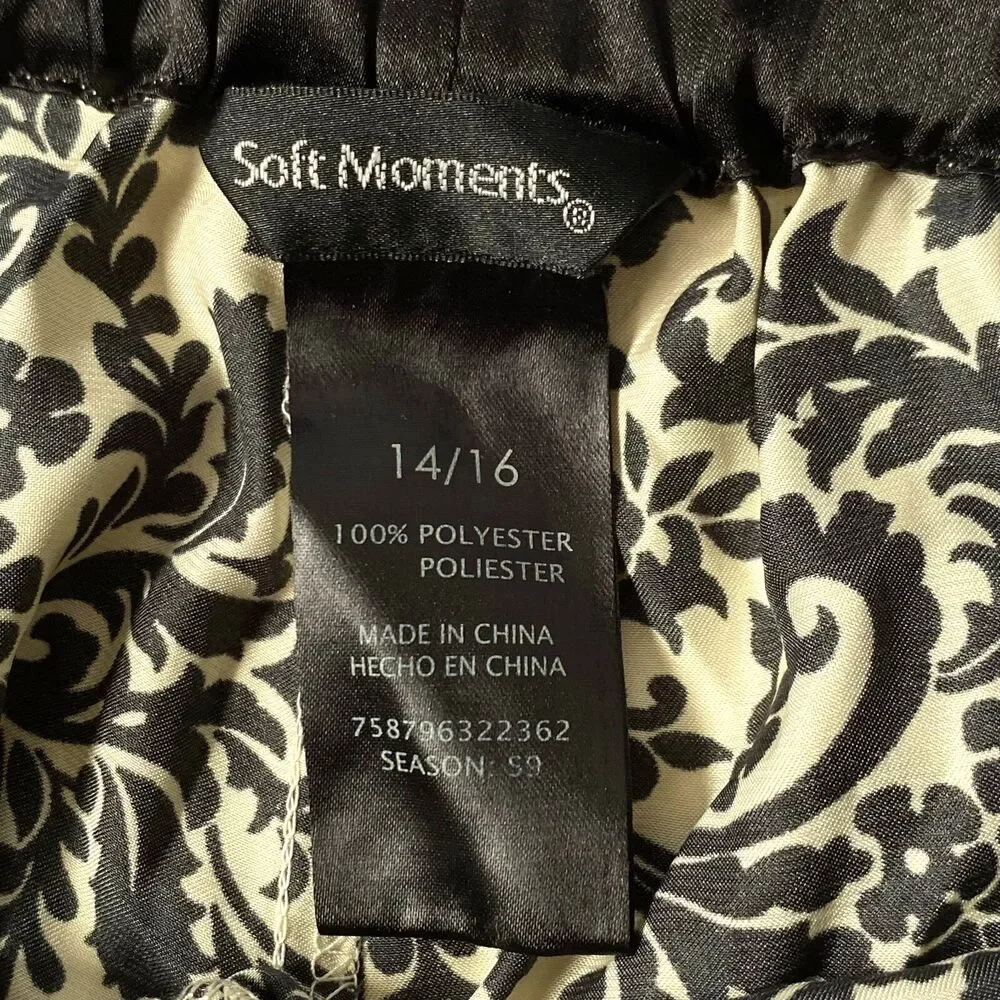 Soft Moments Pajama Satin Lounge Pants Size 14/16 Multicolor Damask Pattern
